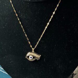 Golden Evil Eye Pendant Necklace - Women's Fashion Jewelry